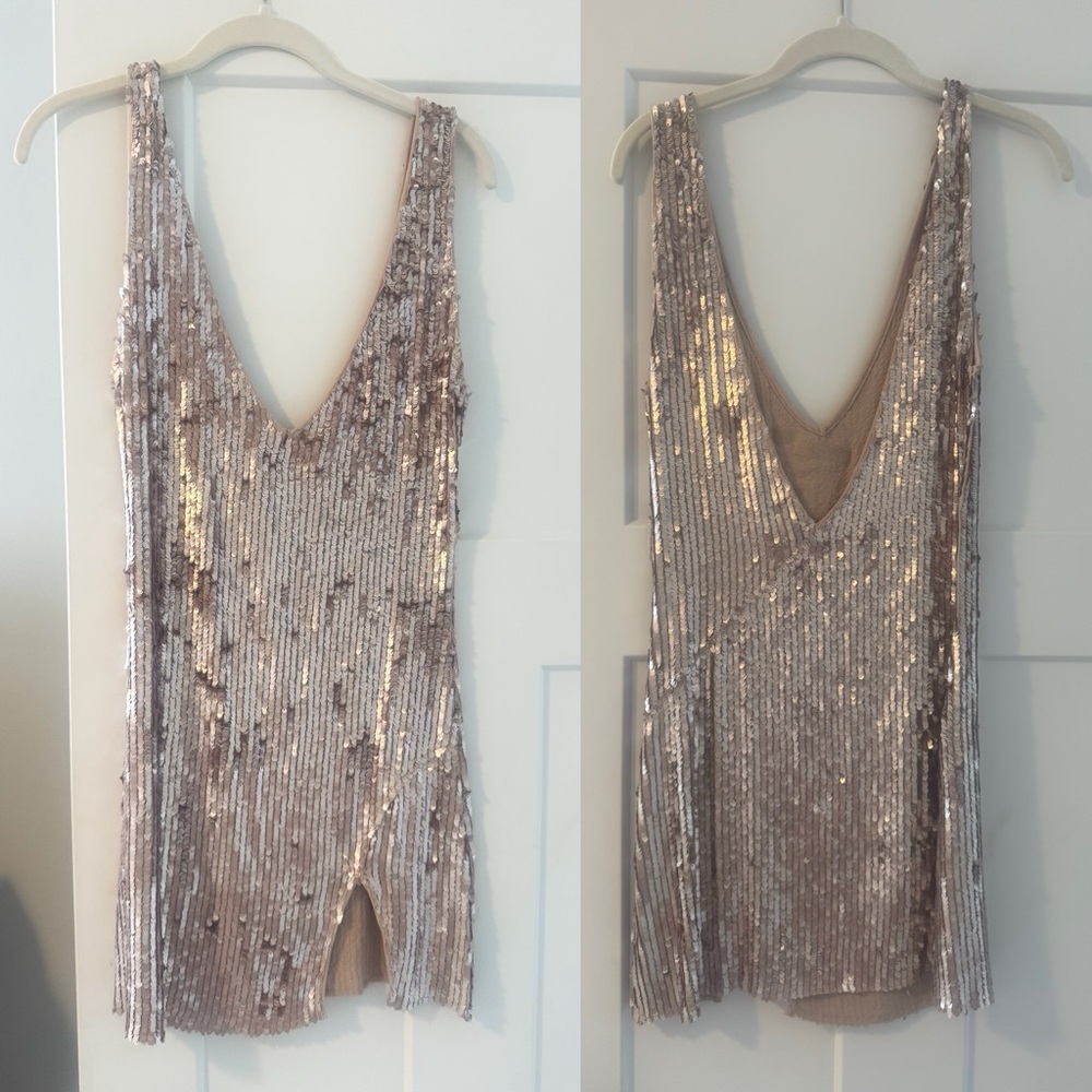 Free People Rose Gold Sequin Mini Dress